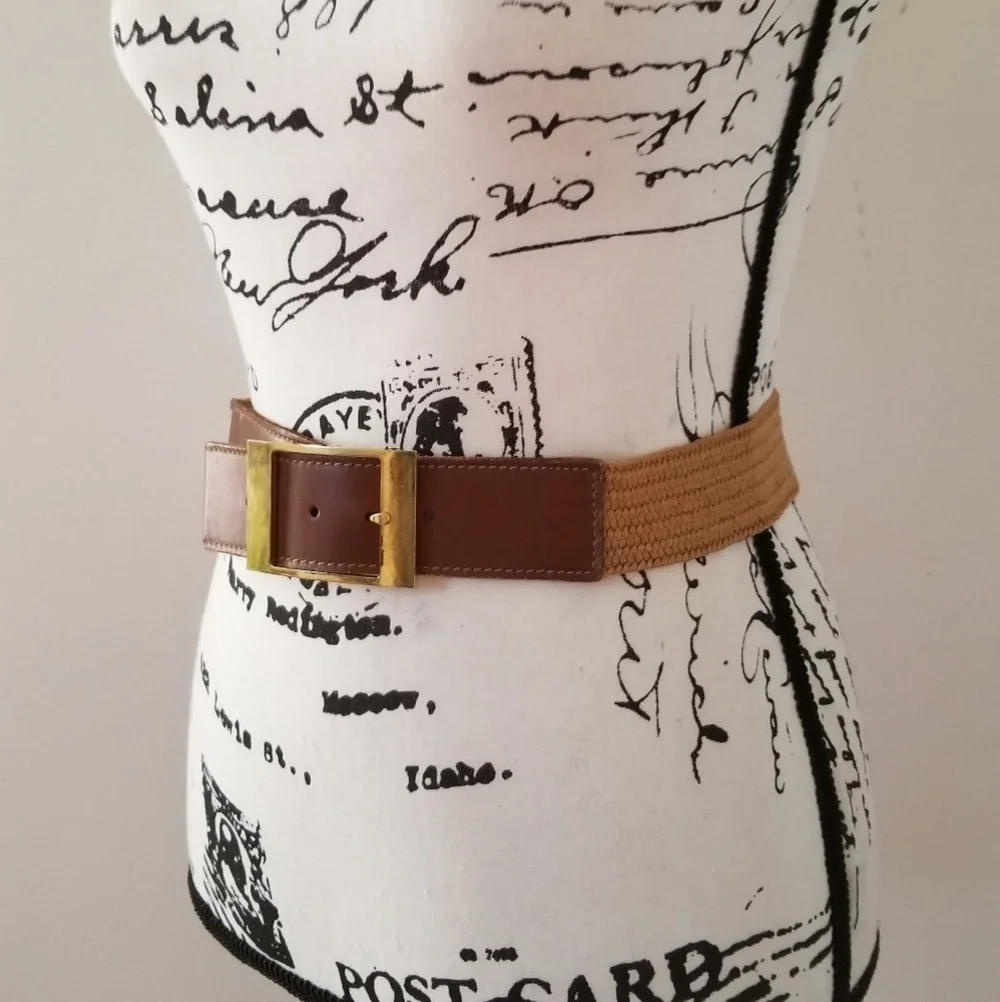 Aries Brown Leather natural woven stretch belt